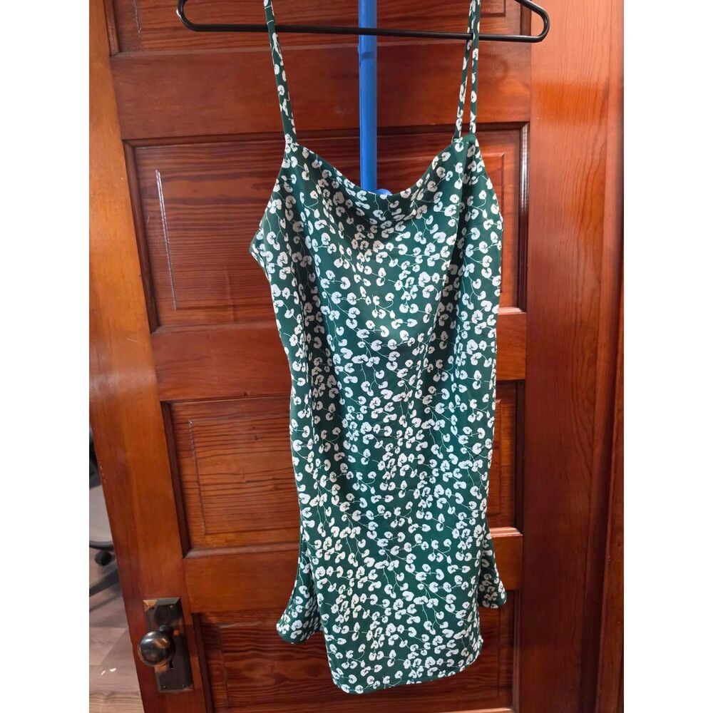 Princess Polly Women’s US 4 Green White Floral Cowl Neck Midi Dress Side Slit